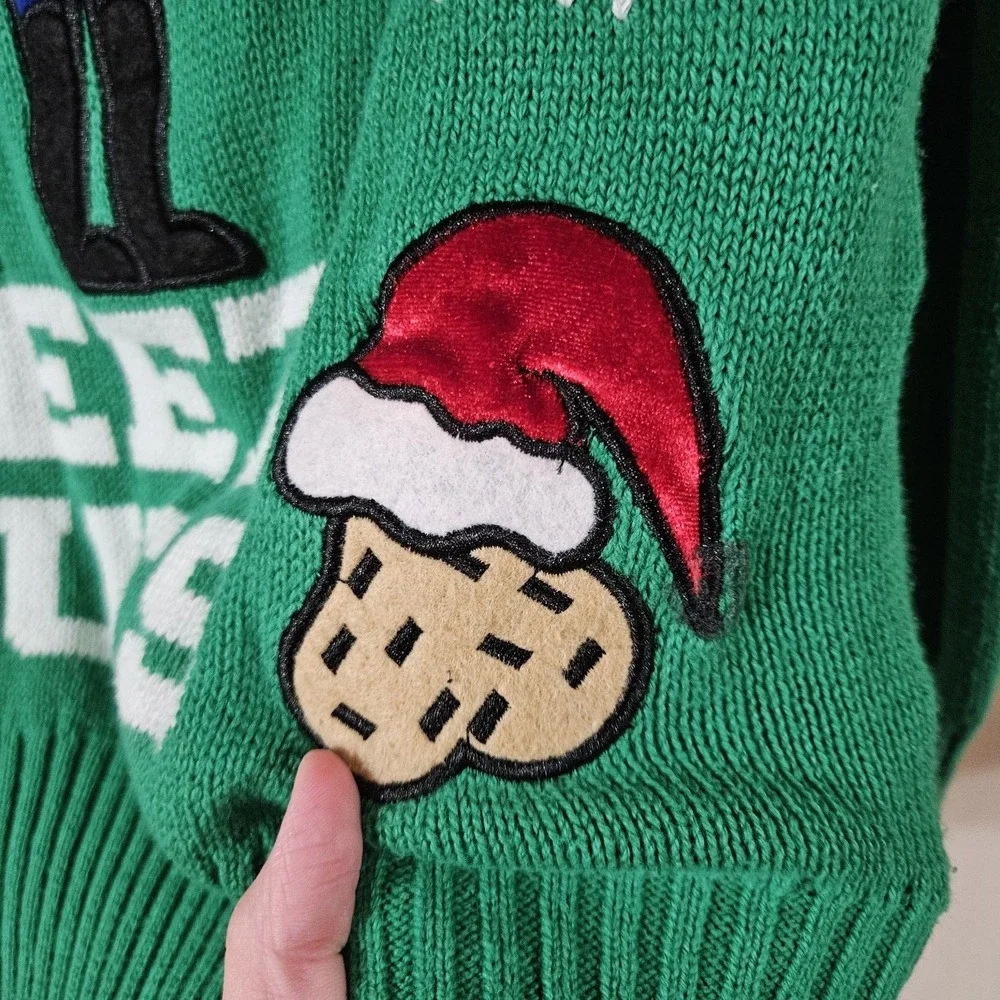 Spencers Mens Deez Nuts Ugly Christmas Sweater Green Nutcracker Medium